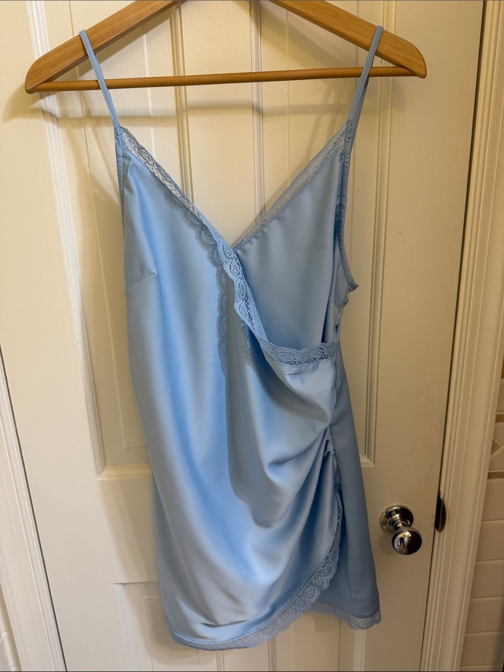 Urban outfitters Light Blue Lace-Trim Satin Slip Dress size M